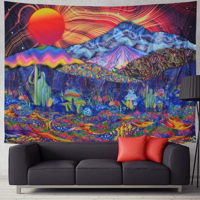 Wandkleed binnen - Wandtapijt - Psychedelic - Trippy - Paddenstoelen - Muurkleed - Wanddoek Stof - 200 x 150 cm - Wanddecoratie - Wandhanger - Muurhanger - Fotobehang - Poster - Ulticool - Decoratie - Woonkamer - Slaapkamer