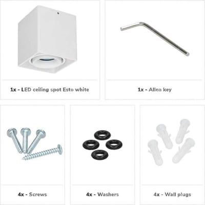Set van 2 Esto LED vierkante opbouwspots - Dimbaar - Kantelbaar - 4 Watt 345 lumen - 2700K warm wit - GU10 - Plafondspot - Voor binnen - Vervangbare afdekring - Wit