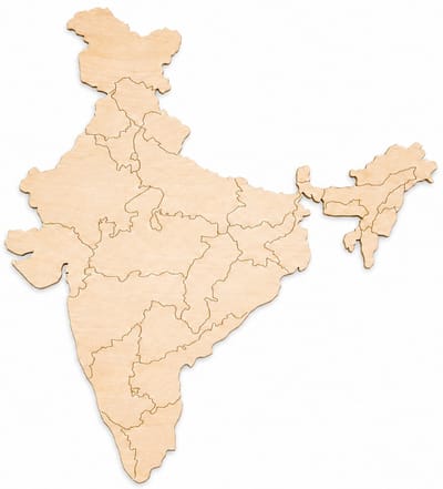 Houten wanddecoratie - Wooden wall decoration | Landkaart India 35 x 39cm Country map India | Licht hout - Natural wood | Muurdecoratie - Wall art - Wandfiguur India - भारत - Echt Hout - Real Wood