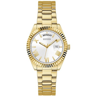 Guess Gouden Roestvrijstalen Band Dames Quartz Horloge met Datum - GW0308L2 goud