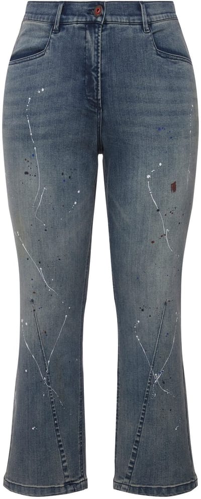 Ulla Popken - Dames - Jeans Mandy kleurspetters siernaad wijde pijpen - Denim blauw - Maat 46