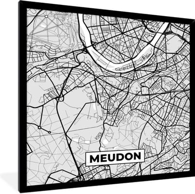 Fotolijst incl. Poster - Meudon - Plattegrond - Frankrijk - Kaart - Stadskaart - 40x40 cm - Posterlijst