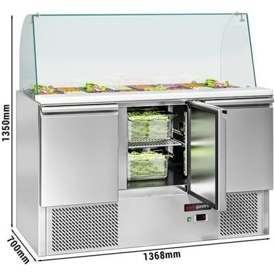 GGM Gastro Saladette ECO - 1368mm - 3 Türen - mit hohem Glasaufsatz für 4x GN 1/1 Zilver