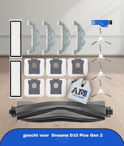 Accessoire Vervanging gescht voor Dreame D10 Plus Gen 2 Robotstofzuiger, 1 Hoofdborstel, 2 HEPA-Filters, 4 Zijborstels, 4 Reinigingsdoeken, 6 Stofzakken, 1 Reinigingsborstel