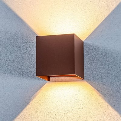 Lindby LED buiten wandlamp Nivar, hoekig, roestkleurig, 10 cm, IP54