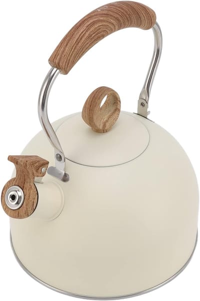 Waterkoker met Fluitje - Theepot Kookpan - Water Koken - Snelle Verwarming - 2.5 Liter - Beige