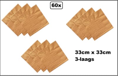 60x Servetten rose goud 33cm x 33cm - 3 laags - Cocktail servet diner eten knoeien restaurant BBQ thema feest verjaardag feest
