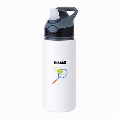 Hacebo® - Tennis met eigen naam waterfles met rietje zwart - Tennis - Tennisser - Sport - water fles - 650ML