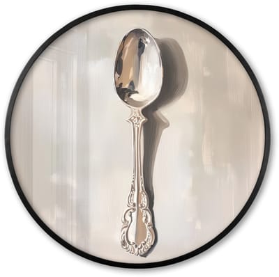 Poster in lijst Rond - Fotolijst 60x60 cm - Posters - Lepel - Verf - Zilver - Ronde posterlijst zwart - Decoratie - Wanddecoratie woonkamer - Muurdecoratie slaapkamer