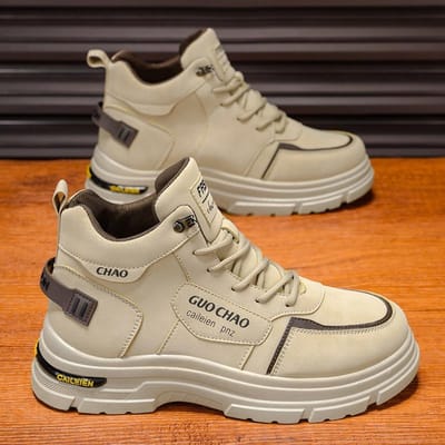 Vintage Heren Casual Sneakers Platform Enkellaarsjes Outdoor Antislip Slijtvaste Werkschoenen Heren Wandelschoenen Botas Hombre 39 kaki
