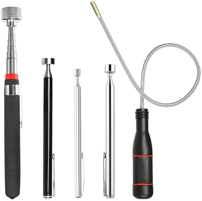 Vijfdelige telescopische magnetische staaf voor het oppakken van schroeven en moeren, extra sterk en flexibel, ideaal voor moeilijk bereikbare plaatsen.