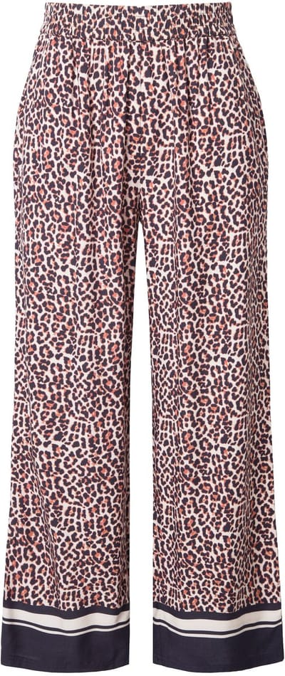 Studio Untold - Dames - Broek wijde pijpen luipaard zoomrand - Lichtbeige - Maat 42+