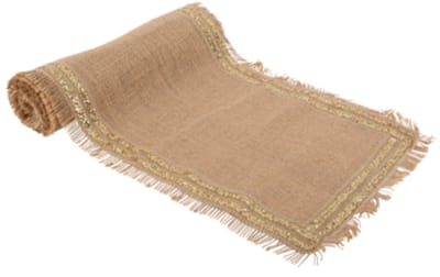 ARTYFETES - Tafelloper jute rafelig met dubbele gouden glitterrand 30 cm x 3 m voor bruiloft