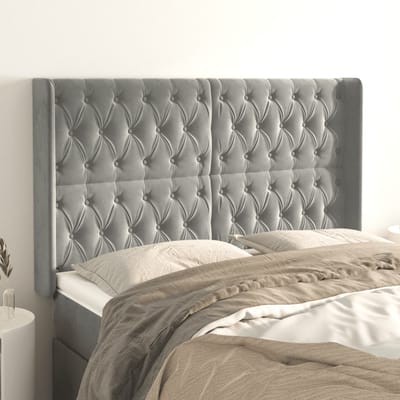 vidaXL - Hoofdbord - met - randen - 163x16x118/128 - cm - fluweel - lichtgrijs