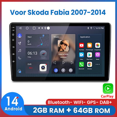 Awesafe Geschikt Voor Skoda Fabia (2007 t/m 2014）- 2+64GB 4Core - 10.1 inch Android 14.0 CarPlay Autoradio - Draadloos CarPlay & Android Auto - Bluetooth & WiFi - GPS Navigatie