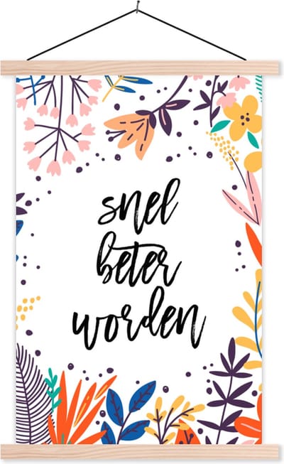 Posterhanger incl. Poster 40x60 cm - Schoolplaat - Beterschap - Quote - Planten - Textielposter - Blanke latten