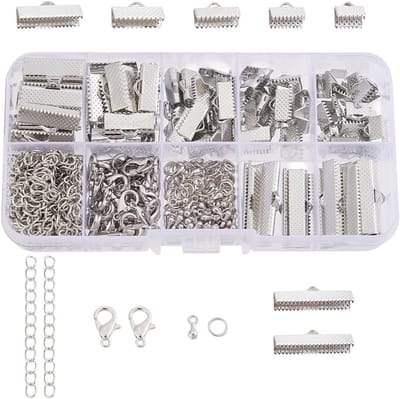 Sieraden Accessoire Set met IJzeren Lint Eind, Kreeftsluiting, Verbindingsringen en Torsie-Extensie voor Sieraden Maken, Platina Kleur