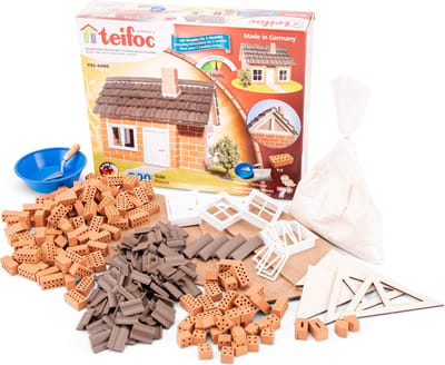 Teifoc® Bouwdoos – Vakwerkhuis – 200 onderdelen – Echte mini Bakstenen met Cement, Kom en Troffel – Bouwpakket voor kinderen vanaf 6 jaar
