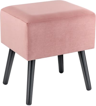Zachte FluWelen Poef met Houten Poten - Padded Voetenbank Powder Pink