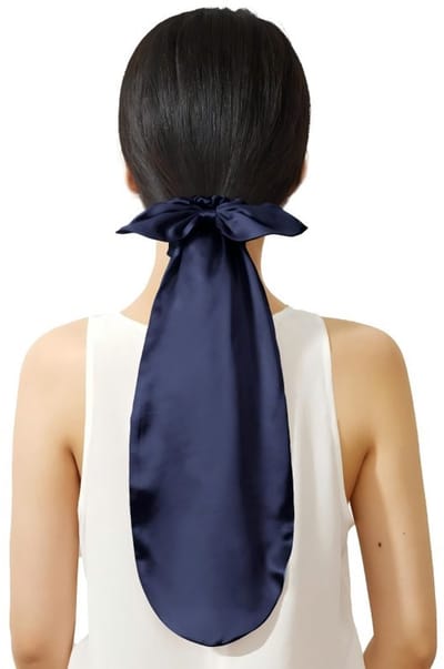 Slaapmuts-Lange satijnen slaapmuts met lange staart | Effen haarverzorgingsmuts met haarelastiekje | Comfortabel voor thuisgebruik, beschermt lang haar-Marineblauw