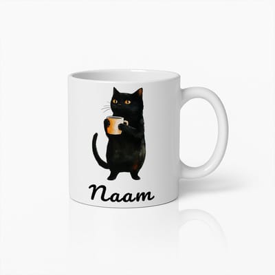 Gepersonaliseerde Zwarte Kat Mok – Schattige Koffiebeker met Naam voor Kattenliefhebbers