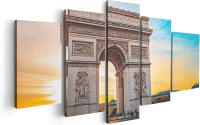 Artaza Canvas Schilderij Vijfluik Arc De Triomphe In Parijs Met Zonsondergang - 100x50 - Foto Op Canvas - Canvas Print