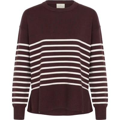 Kaffe KAlimone Pullover Knit Dames Trui - Fudge/Chalk Stripe
