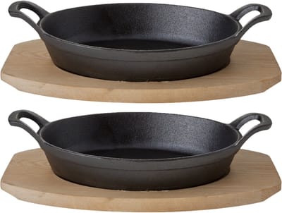 Cosy & Trendy Ovenschaal - 3x stuks - gratinschaal - gietijzer - op houten plank - 30x17x5 cm