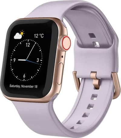 By Qubix - Geschikt voor Apple Watch bandje - Soft siliconen bandje met gespsluiting - Pastel paars - Geschikt voor Apple Watch 44mm / 45mm / 46mm / 49mm (Ultra 1,2 en 3) - Smartwatch bandje