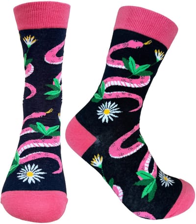 Tutti Footi - Sokken met Slangen en Bloemen maat 36-41 - Reptiel Sokken/Dames/Glitterdetail/Dieren