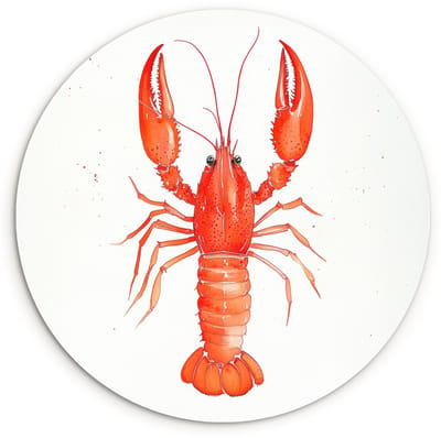 WallCircle® Wandcirkel 30x30 cm - Muurcirkel Kreeft - Waterverf - Aquarel - Oranje - Muurdecoratie woonkamer - Wanddecoratie keuken - Kamer decoratie accessoires - Ronde schilderijen