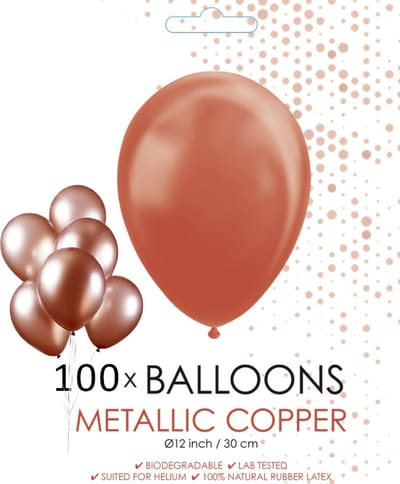 100 metallic koperkleurige ballonnen 12 inch - 30 cm.