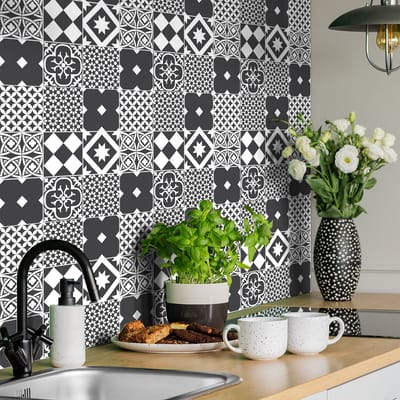 Zelfklevende tegelmuurstickers voor keuken en badkamer - 9 Alcatoggio Azulejo cementtegelstickers - 9 stickers 10x10cm