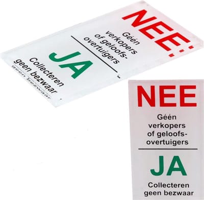 NEE Geen Verkopers of Geloofsovertuigers JA Collecteren geen bezwaar - Bevestiging dubbelzijdige plakstrip - 85 x 50 x 4mm - Promessa-Design.
