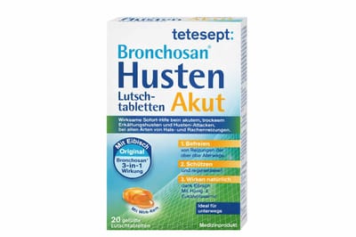 Bronchosan Hoest Zuigtabletten Tetesept 20 stuks – Kruidige Keelpastilles met Honing & Eucalyptus – Verlicht Acute Hoest & Keelpijn – Gluten- & Lactosevrij