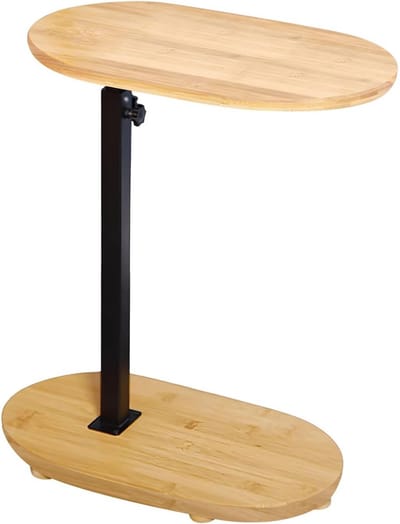 Bamboe bijzettafel C-vorm, verstelbare hoogte, 360° draaibaar, geschikt voor woonkamer, badkamer, balkon, als mobiele koffietafel of salontafel