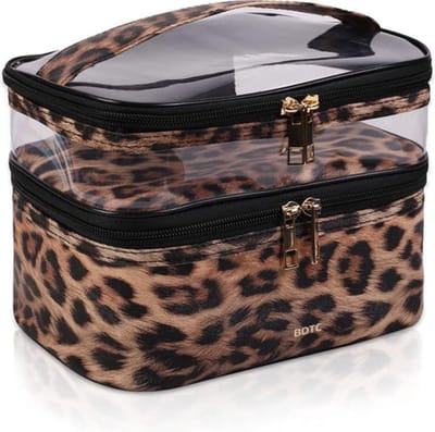 BOTC Toilettas - Make-up tasje - 2 lagen - Met handige vakjes - Cosmetica organizer - Toilettas Maat - Toilettas Etui - Luipaardprint