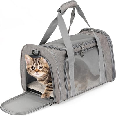 KZQ Draagbare Dierenmand Autostoel Hond en Kat Carrier Goedgekeurd Zachte Reistas Vouwbaar Waterdicht Grijs voor Kleine Middelgrote Huisdieren tot 15 lbs 50*35*35cm
