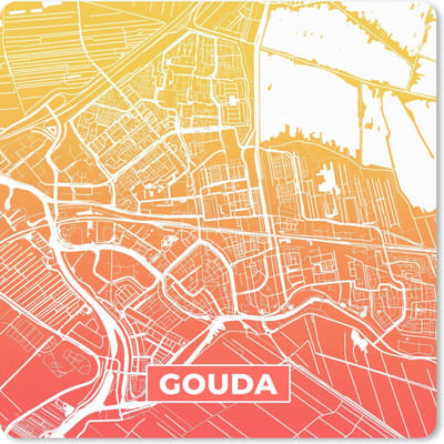 Muismat 20x20 cm - Mousepad Stadskaart - Gouda - Oranje - Nederland - Muismatten
