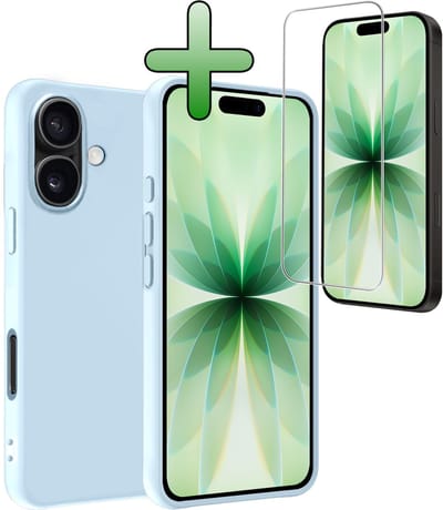 Hoesje Met Screenprotector - Geschikt voor Apple iPhone 17 - Sterk & Shockproof - Back Cover - Siliconen Case - Telefoon Hoes - Lichtblauw