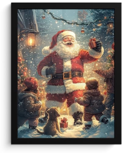 Poster in lijst - Fotolijst 30x40 cm - Posters - Kerstvreugde - Sneeuw - Kleurrijk - Posterlijst zwart - Decoratie - Wanddecoratie woonkamer - Muurdecoratie slaapkamer - Kerstversiering - Kerstdecoratie voor binnen - Kerstmis