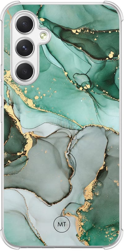 Hoesje (shockproof) geschikt voor Samsung Galaxy A54 - Marble Design - Extra sterke case - TPU/polycarbonaat - Marmer - Grijs, Groen, Transparant
