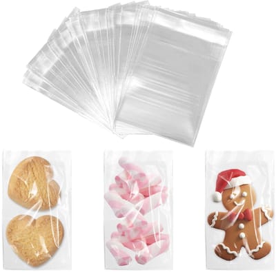 Dailygoods - 100 stuks koekjeszakjes, doorzichtige cellofaanzakjes, kleine cellofaanzakjes, zelfklevende koekjeszakjes, transparante snoepzakjes voor bakkerij (7x10cm)