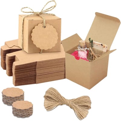 Set van 50 Kraft Papieren Cadeau Dozen - Bruine Kartonnen Dozen met Deksel voor Feestjes, Verjaardagen en Trouwerijen - 5 x 5 x 5 cm