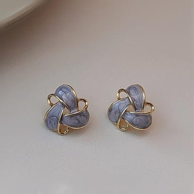 Boucles d'oreilles Puces à Fleurs Violettes Émaillées Creuses Mode pour Femmes Bijoux Rétro Français Accessoires d'Oreille Tendance Fête gray