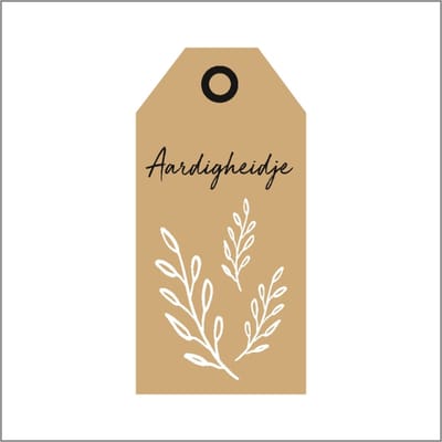 Cadeaukaartje - "Aardigheidje" - Bloemenkaartje - Bloemenlabel - Bruin Kraft - 10 x 5 cm - 20 stuks - Met Boorgaatje
