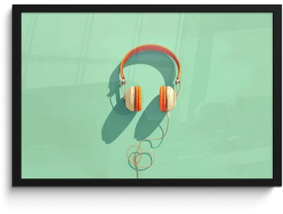 Poster in lijst - Fotolijst 60x40 cm - Posters - Koptelefoon - Oranje - Snoer - Minimalistisch - Posterlijst zwart - Decoratie - Wanddecoratie woonkamer - Muurdecoratie slaapkamer - Kerstversiering - Kerstdecoratie voor binnen - Kerstmis