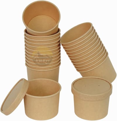 KURTT - Soepbeker met deksel - Soepbekers - van Kraftpapier - 100% composteerbaar - Eco Friendly Paper - BIO - Restaurant - Take-Outs - take away - Disposable - Soup Bowls - To Go - Lunch - Picknick - Diner - 12 oz - 350 ml - 100 stuks