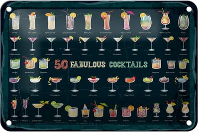 Blechschild Alkohol 50 Fabulous Cocktails Drinks 18x12cm Dekoration