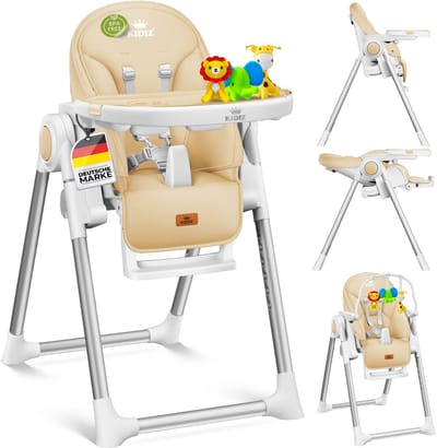 KIDIZ® 3in1 kinderstoel incl. speelbar, Eetstoel, Babystoel, combinatie kinderstoel, 7 in hoogte verstelbare rugleuning, meegroei van 0 maanden tot 6 jaar - Beige